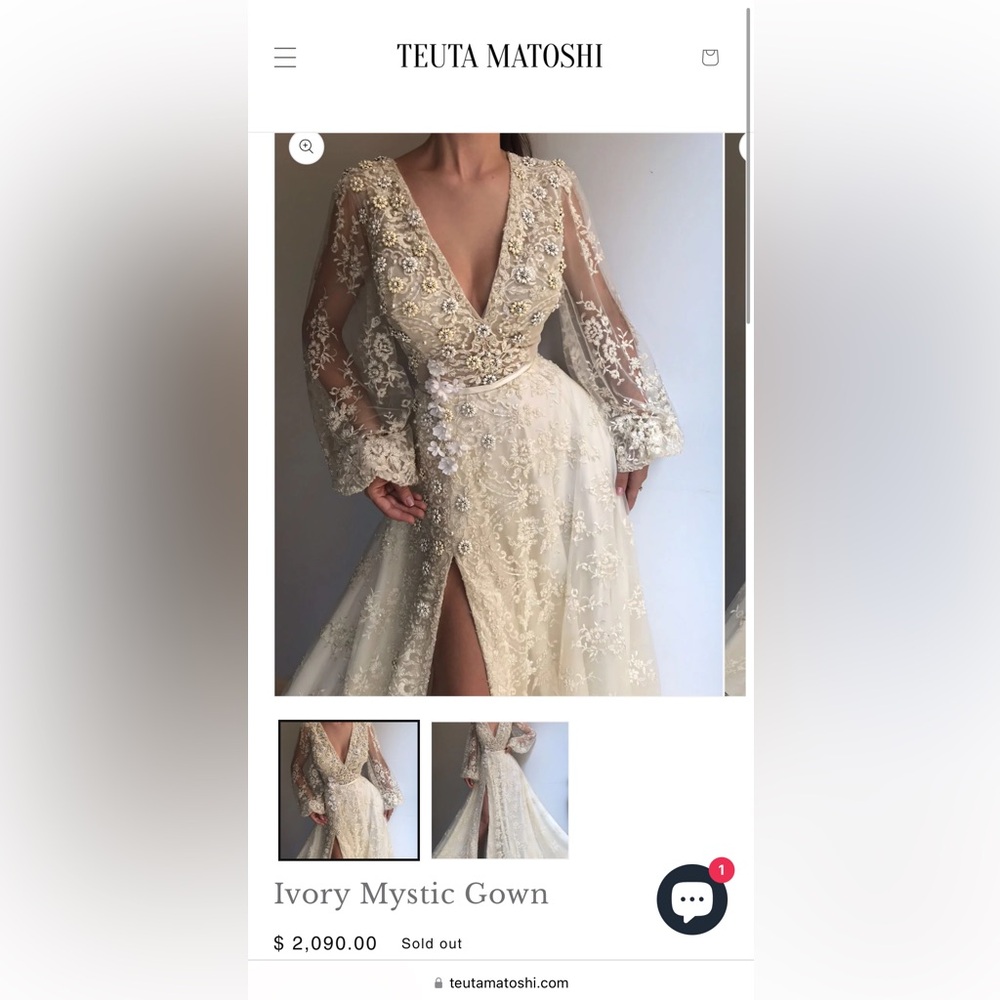TEUTA MATOSHI Brand new never worn beautiful custom made white Gown PROM WEDDING